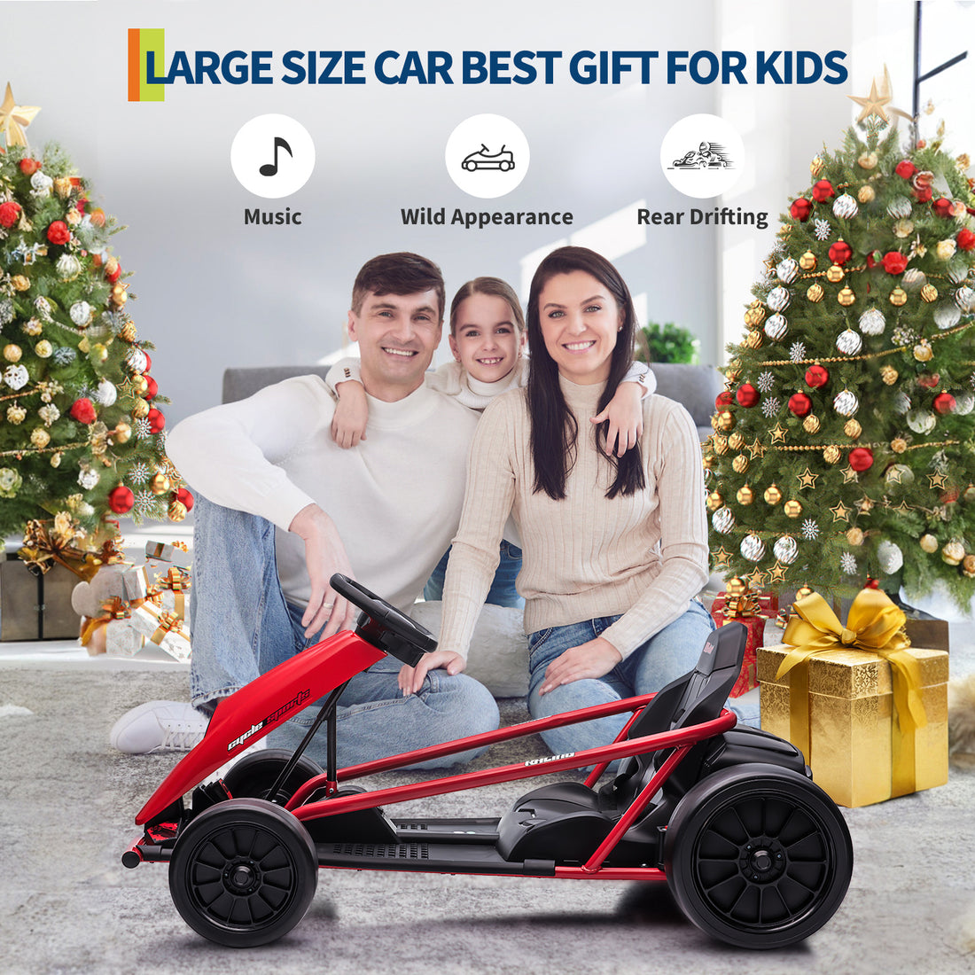 Garvee Ride G Series 24V Go Kart for Kids 8-12, 300W*2 Motors, 9Ah Battery, 8MPH Speed, Music, Horn, 175lbs Max Load - Red