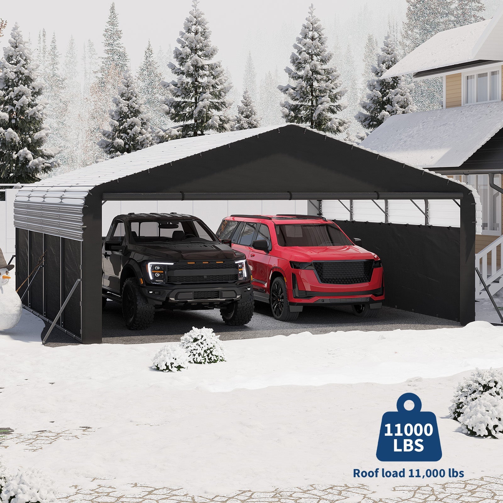 Garvee 20'x20'x10' Enclosed Metal Carport for 2 Cars, Heavy Duty Steel Frame for All Weather, Permanent Shelter for Boats, Full-Sized Pickup Trucks, and Tractors