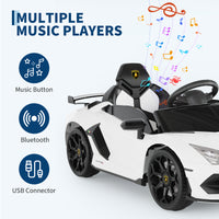 Garvee Ride P Series 12V Electric Ride-On Car for Kids | Licensed Lamborghini Battery-Powered Sports Car with Remote Control, 2 Speeds, Sound System, LED Headlights, Hydraulic Doors - White