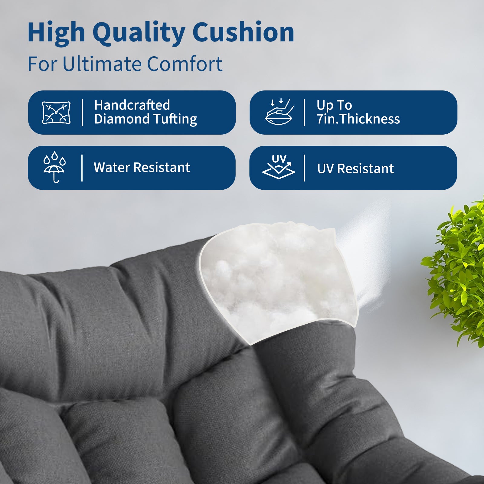 Garvee Papasan Rocking Chair with Footrest, Metal Patio Lounge Rocking Chair with Ottoman & Thick Cushion, Patio Comfy Modern Egg Rocker for Balcony Backyard Porch Bedroom, Dark Grey