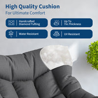 Garvee Papasan Rocking Chair with Footrest, Metal Patio Lounge Rocking Chair with Ottoman & Thick Cushion, Patio Comfy Modern Egg Rocker for Balcony Backyard Porch Bedroom, Dark Grey