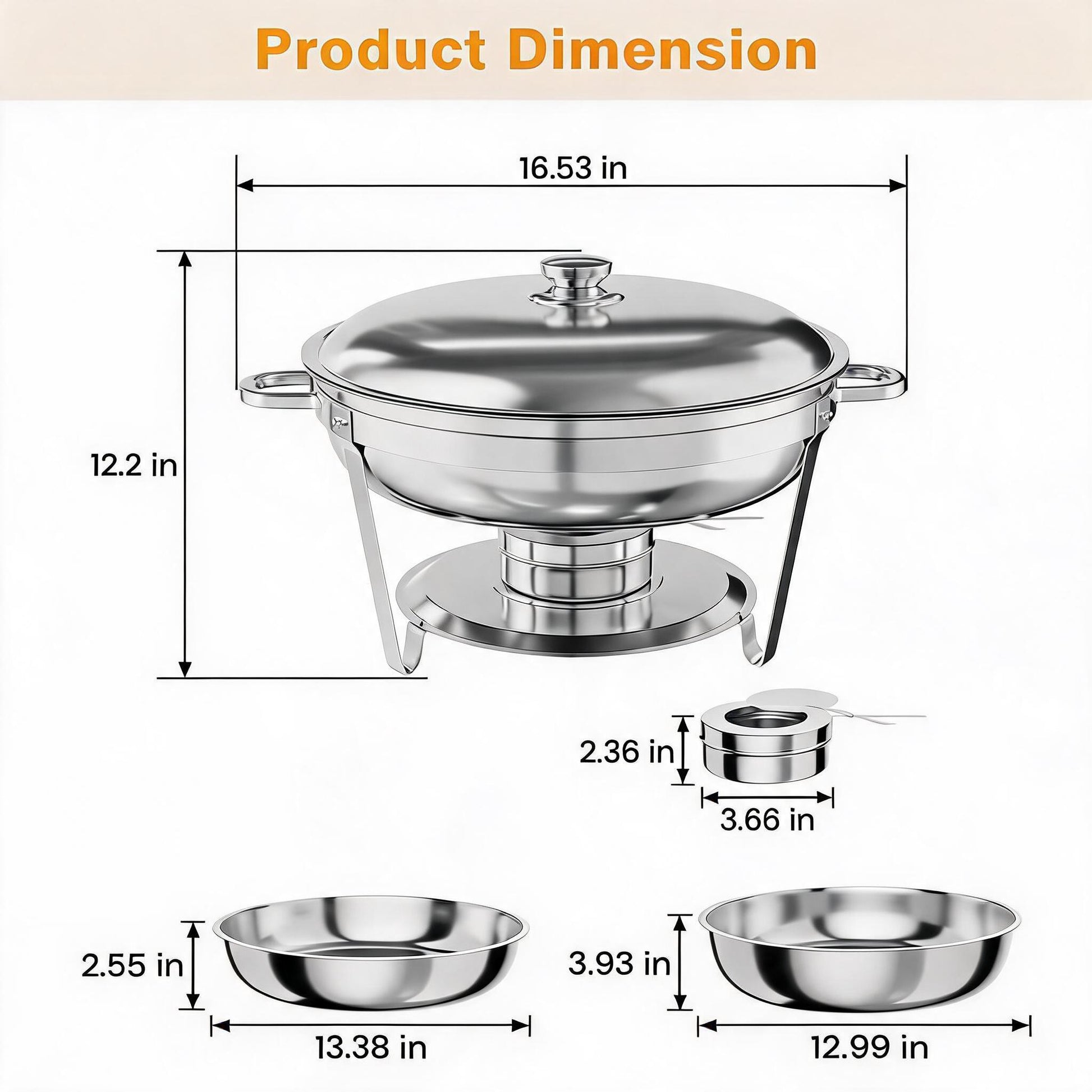 Garvee 5QT Chafing Dish Buffet Set of 2 Pack, Round Stainless Steel Food Warmers Buffet Servers Sets, Chafer with Food & Water Pan, Lid, Frame, Fuel Holder for Catering and Parties