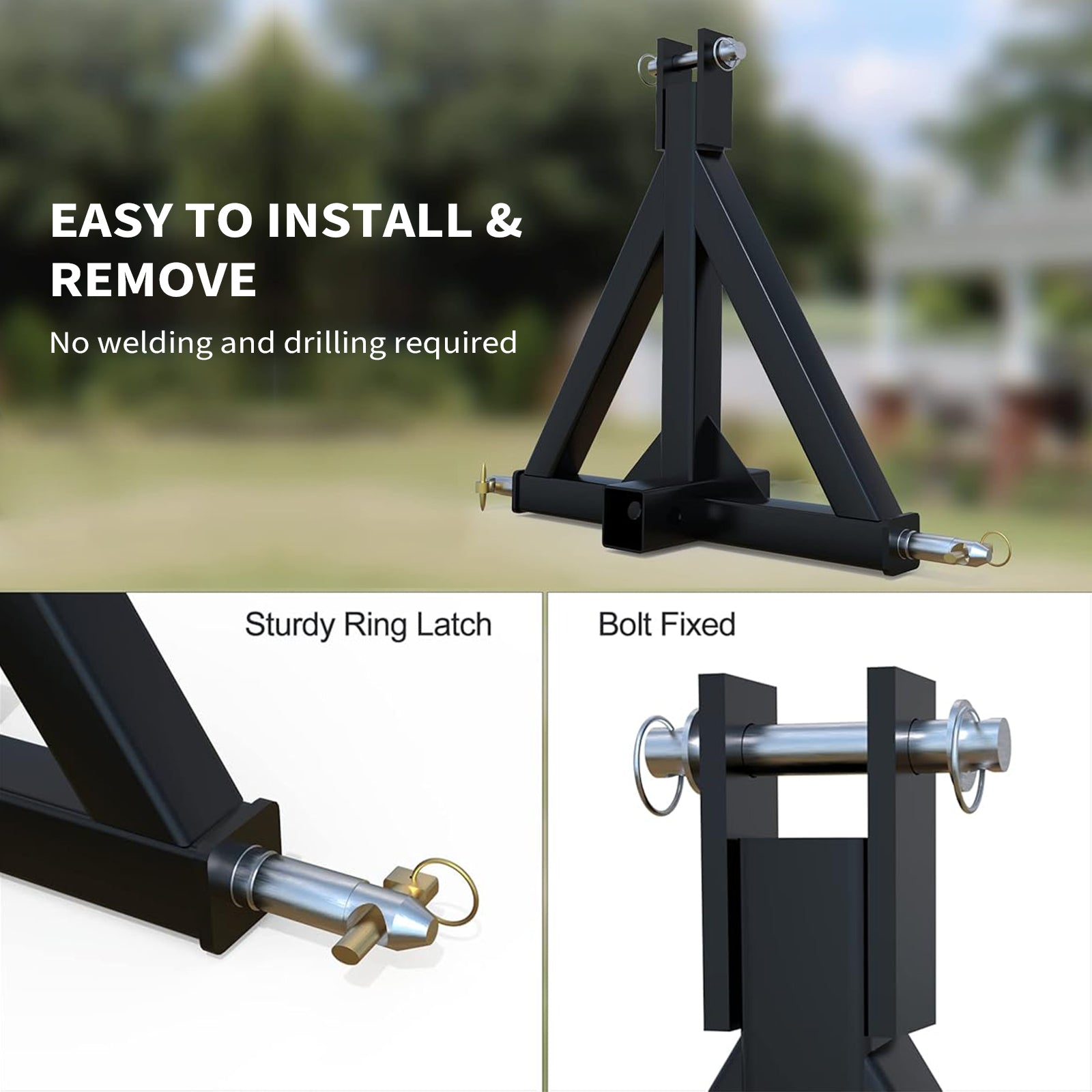 Garvee 3 Point Hitch Receiver 2" Trailer Hitch Heavy Duty Steel Drawbar Adapter Quick Change Bottom Pin Design Fits BX Kubota LM25H WLM NorTrac Yanmar Kioti Cat Tractors Industrial Use