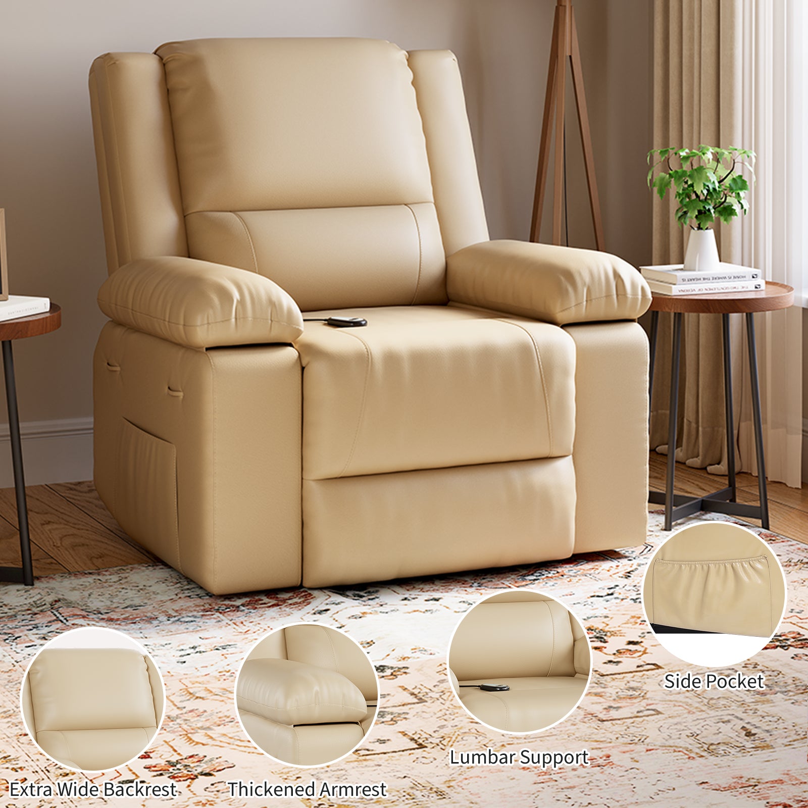 Garvee PU Leather Power Lift Recliner Chair with Massage and Heat, 8-Point Vibration, Adjustable Back and Leg Support, Electric Lift Chair Designed for Mobility Aid Elderly Relaxation, Beige
