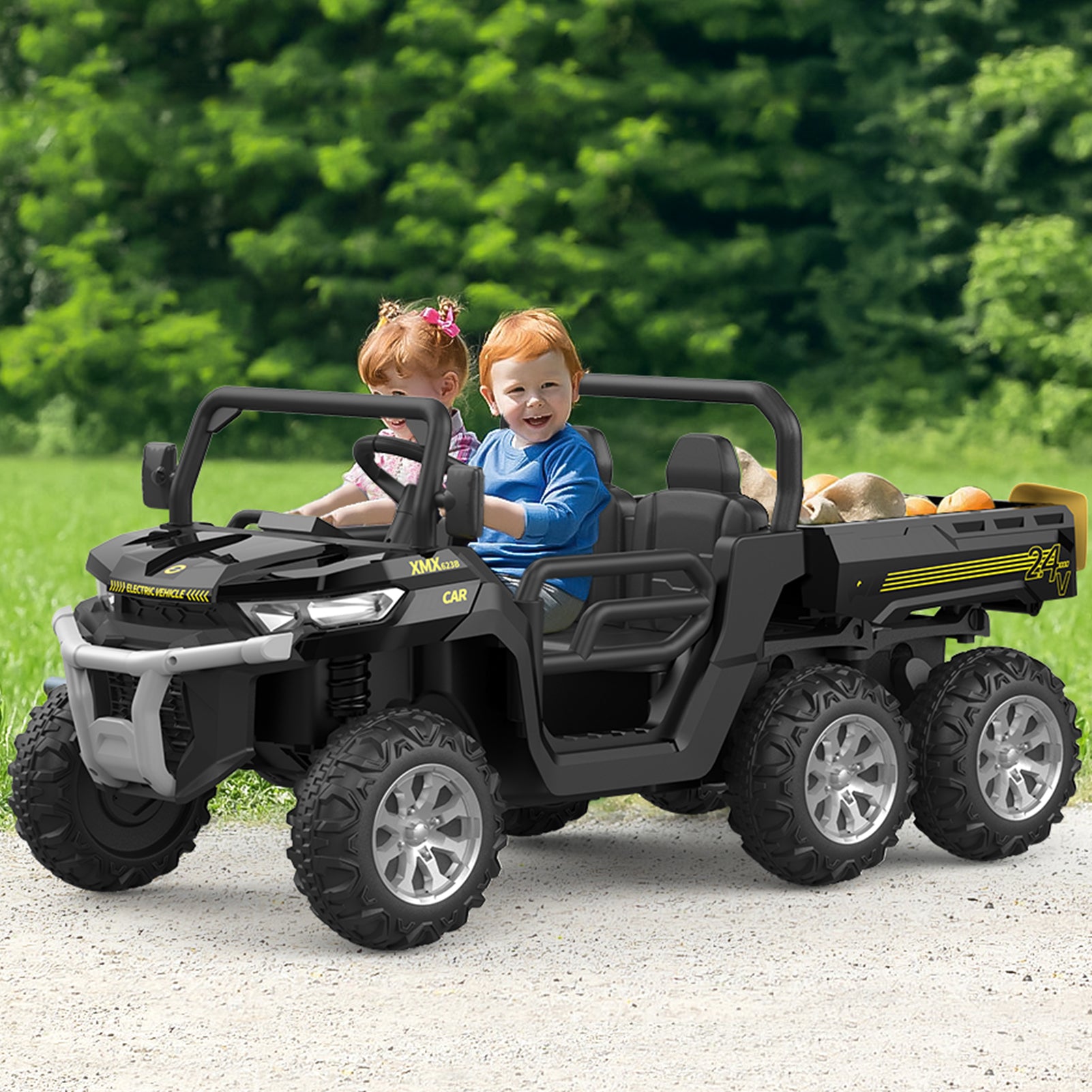 Garvee Ride - P Series: 2-Seater Ride on Car,6X6 24V Kids Ride On Dump Truck with Remote Control Electric Utility Vehicles UTV Battery Powered 6 Wheeler, for 3 years and up - Black
