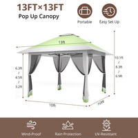 Garvee 13'x13' Quick-Setup Pop-Up Canopy Tent with Mosquito Netting Foldable Shelter for Backyards, Parties, Camping & Commercial Use, (Green+ Light Grey)