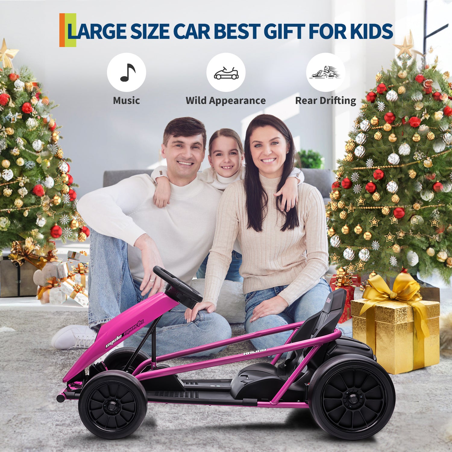 Garvee Ride G Series 24V Go Kart for Kids 8-12, 300W*2 Motors, 9Ah Battery, 8MPH Speed, Music, Horn, 175lbs Max Load - Pink
