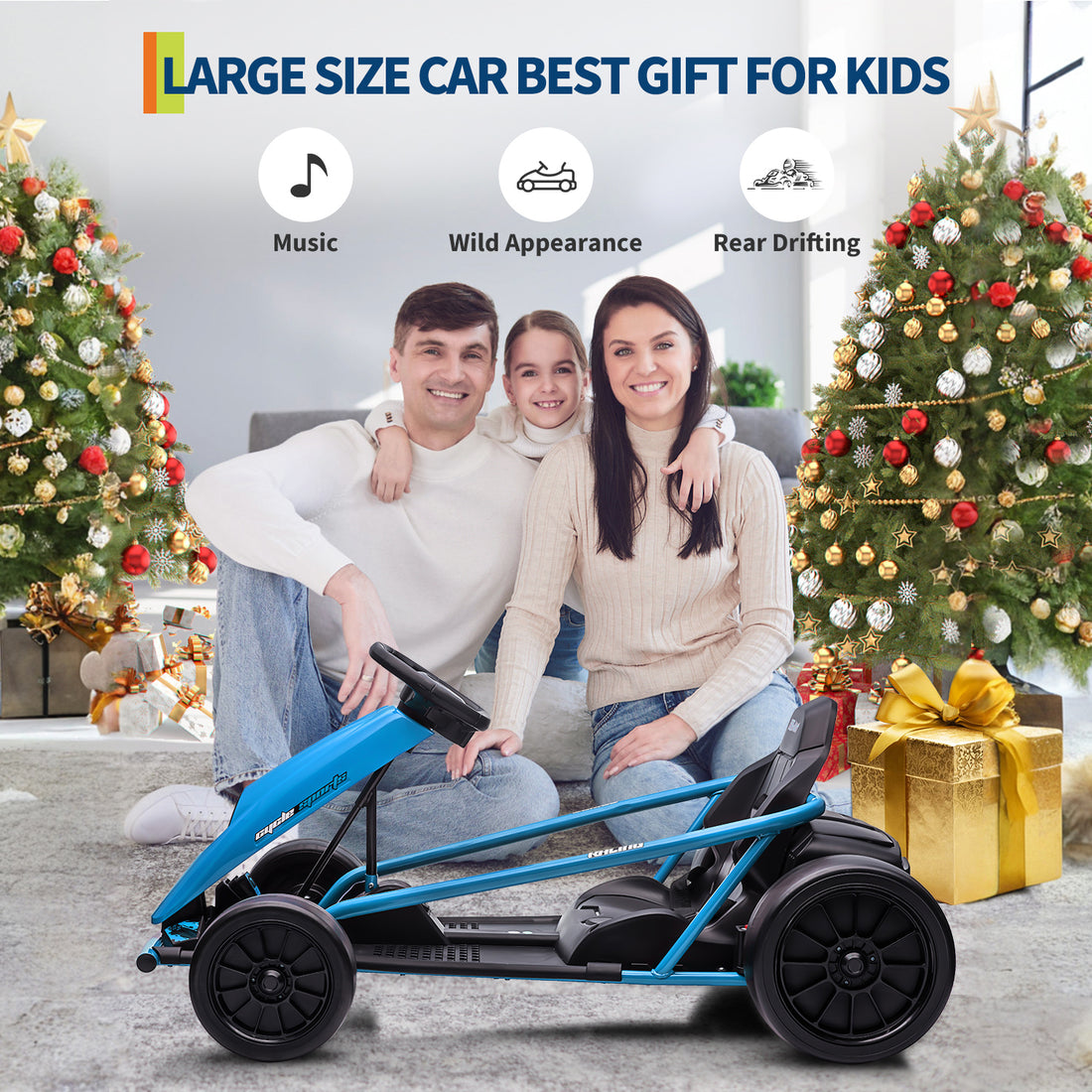 Garvee Ride G Series 24V Go Kart for Kids 8-12, 300W*2 Motors, 9Ah Battery, 8MPH Speed, Music, Horn, 175lbs Max Load - Blue
