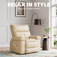 Garvee 360 Degree Swivel Recliner Chair for Adults, Oversized Electric Rocker Recliner with Massage and Heating, Faux Leather Single Sofa Chair  for Living Room Bedroom, Beige