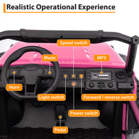 Garvee Ride P Series 24V Kids Toddler Ride On Truck 4WD 3 Speeds Large 7AH Battery EVA Tires Bluetooth MP3 Parent Safety Brake Red Outdoor Play - Pink