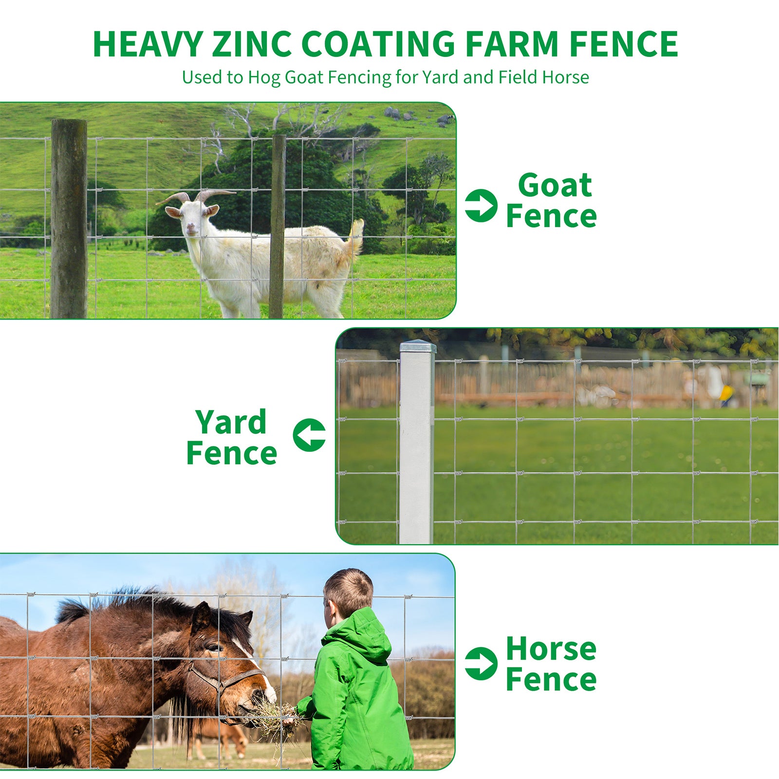 Garvee Farm Fence,4x328FT Heavy Zinc Coating Cattle Fence,Galvanized Field Wire Fencing with Hinge Knot for Cattle, Goats & Sheep,Hog,Animals Protection