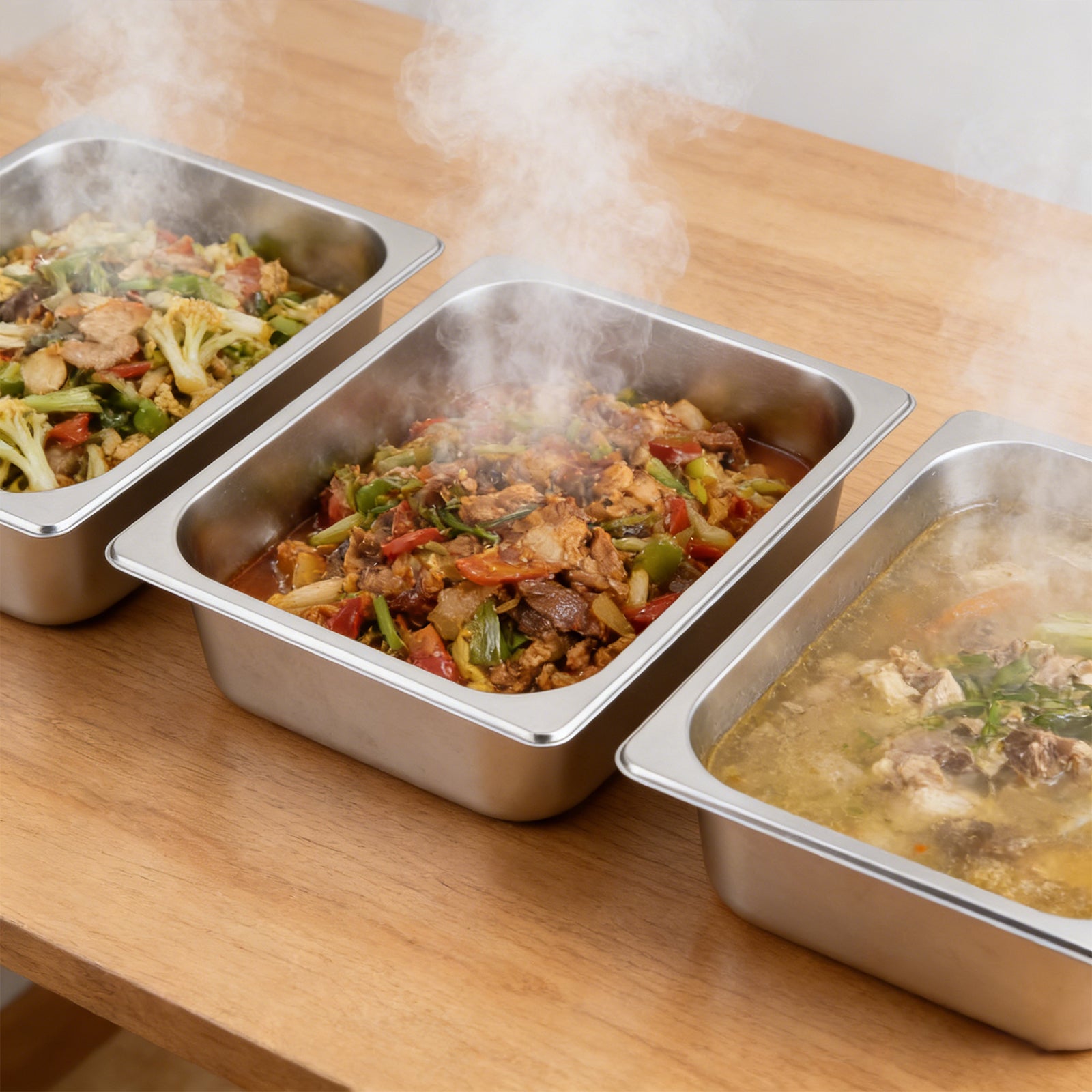 GARVEE 3 Pack Hotel Pans, 1x1/1+ 2x1/2Pan, Suitable for GARVEE Electric Chafing Dish, 0.8mm Thick Stainless Steel Steam Table Pan, 2.6-Inch Deep Commercial Table Pan, Catering Storage Food Pan, for Industrial & Scientific