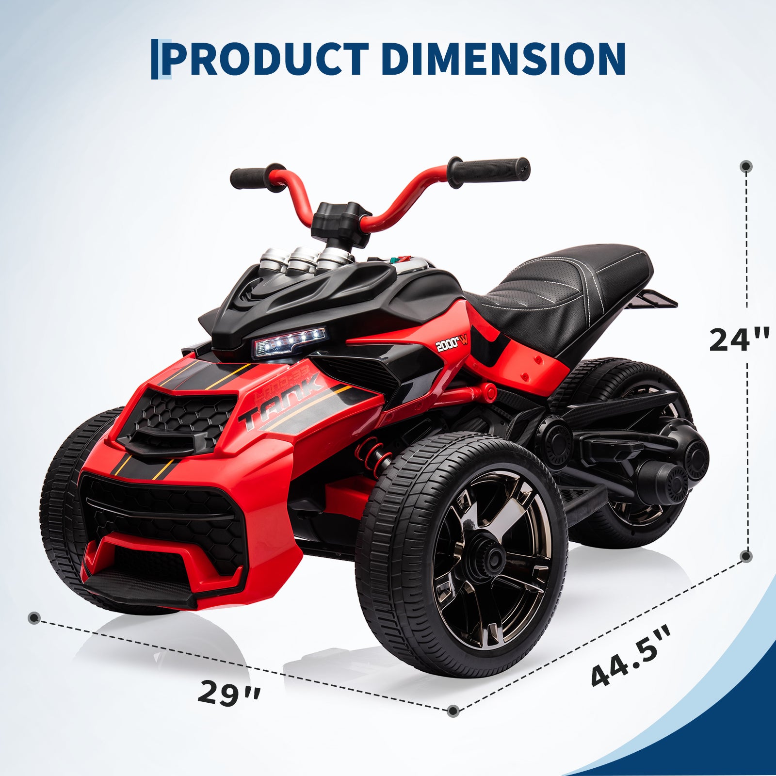 Garvee 12V Kids Ride on Toy for Kids, 2x55W Powerful Engine 7AH Battery, 3 - 7 km/H, 3 Wheelers Electric Vehicle, LED Lights, 2 Speeds, EVA Tire, Music, USB - Red