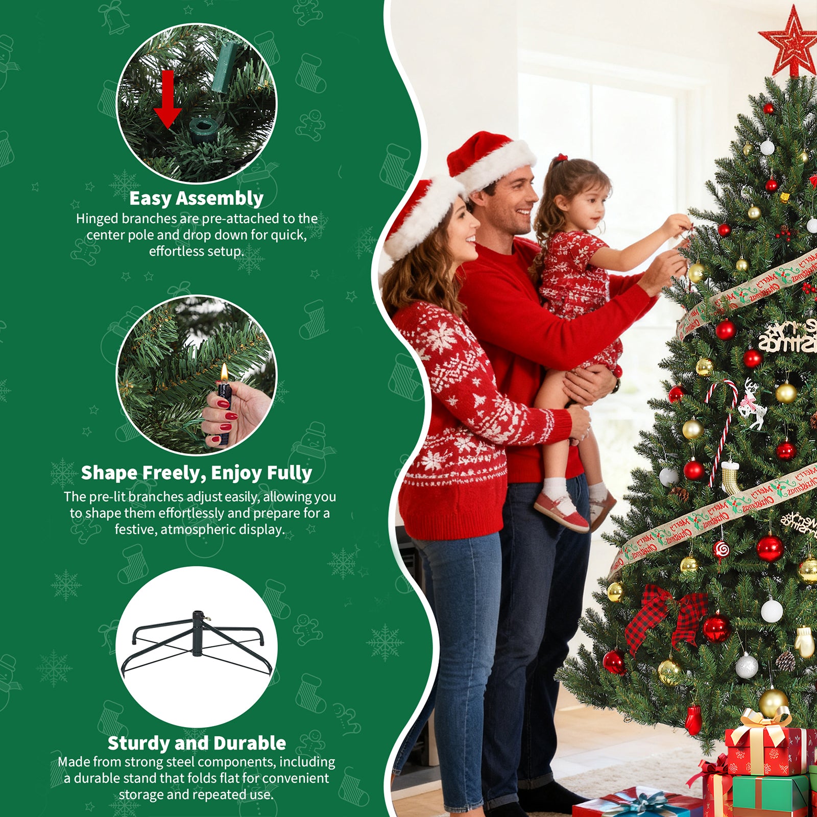 Garvee 6ft Artificial Christmas Tree, Realistic Full Shape Xmas Tree with 1584 Branch Tips, Fake Christmas Tree with Foldable Metal Base Stand, Home, Office, Party Decoration-Green