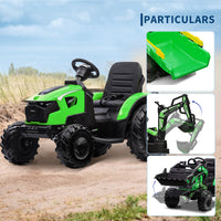 Garvee Ride P Series 3-in-1 Ride-On Tractor, 24V Electric, Excavator & Bulldozer, Remote Control, LED, Music, USB/Bluetooth max 66 lbs - Bright-green