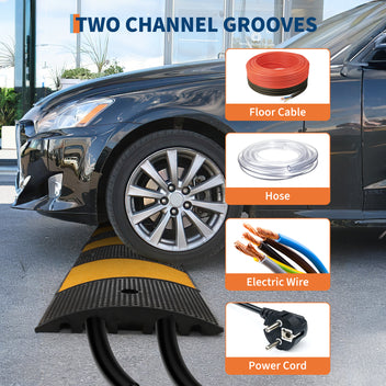 Garvee Rubber Speed Bump 6Ft Heavy Duty 22000 Lbs Load Capacity Cable Protector Ramp Rubber Non-Slip Reflective Striping Asphalt Concrete Gravel Driveway