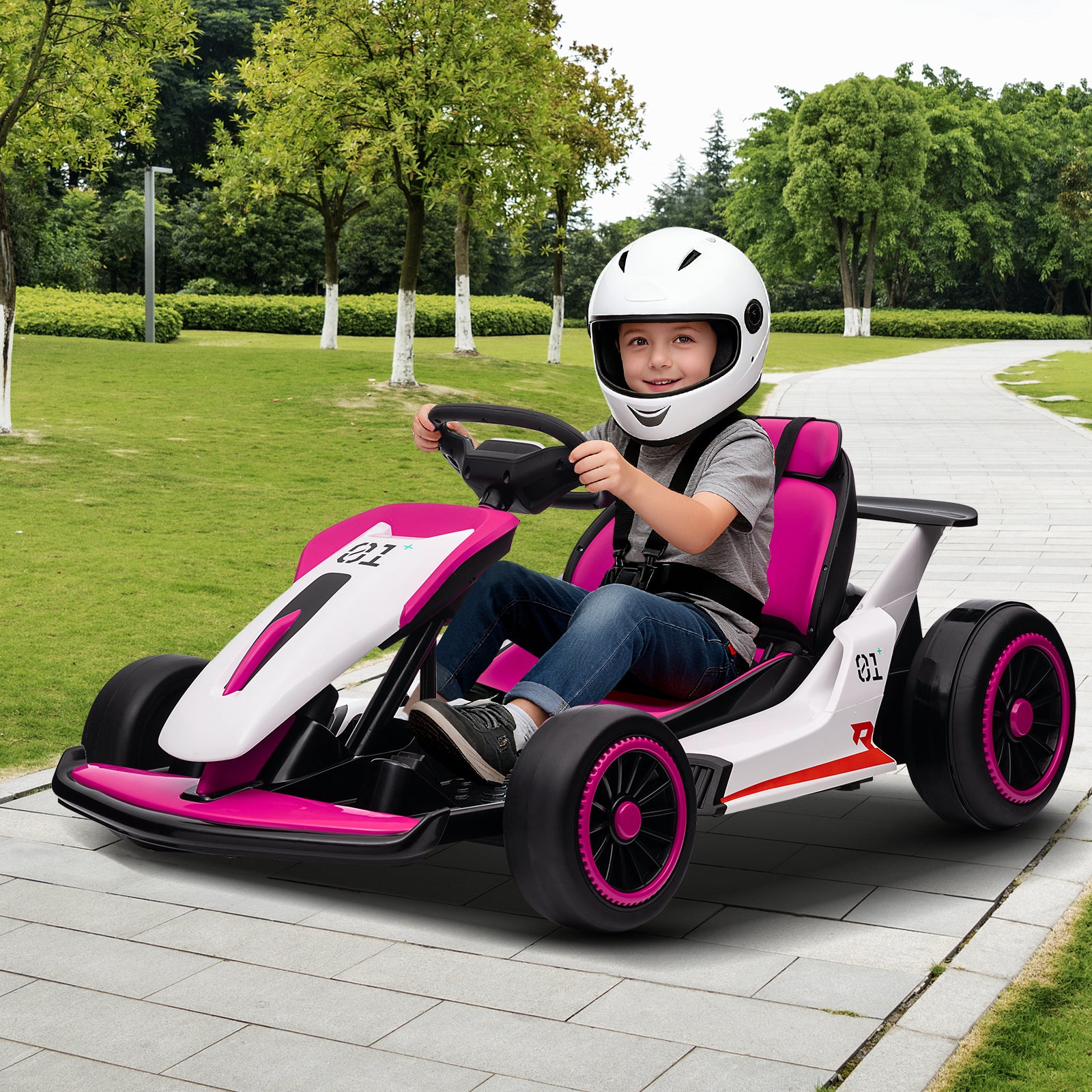 Garvee Ride - G Series: 6+,24V Drift Kart with 2X150W Strong Motor, 7AH Big Battery, Electric Pedals, Electric Go Kart Outdoor Race Toy - Pink