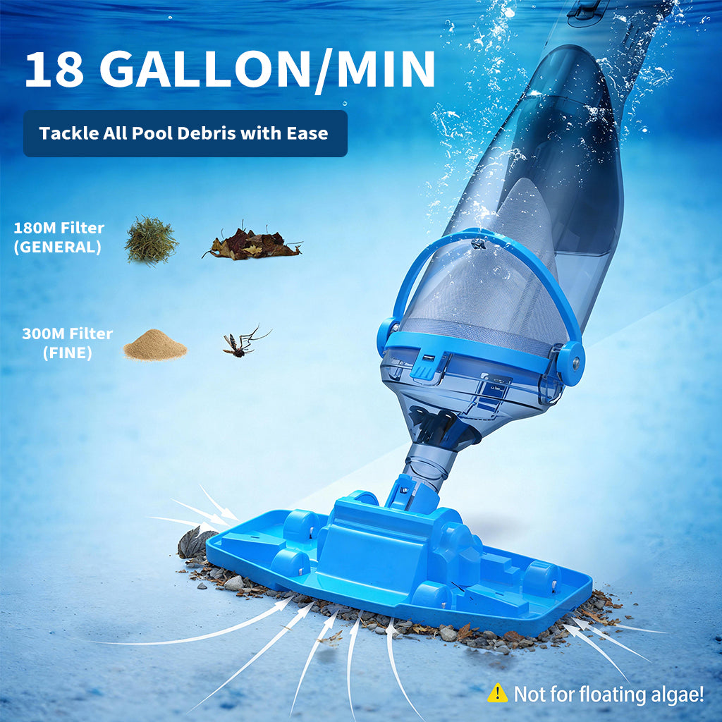 Garvee Handheld Pool Vacuum, Quick Charge & 60min Longer Continous Running Time, Cordless Rechargeable Pool Vacuums Cleaner for Above & In-ground Pools