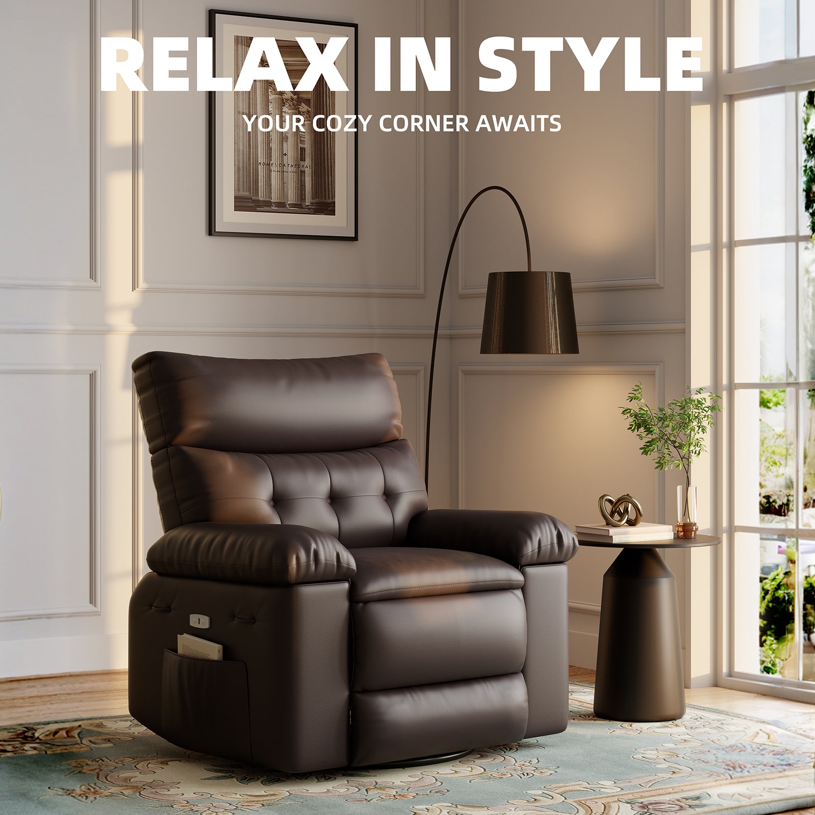Garvee Swivel Massage Chair, Power Rocking Recliner Chair with Massage and Heating, Oversized Faux Leather Single Sofa Chair, Home Rocking Glider Chairs for Adults, Living Room, Bedroom