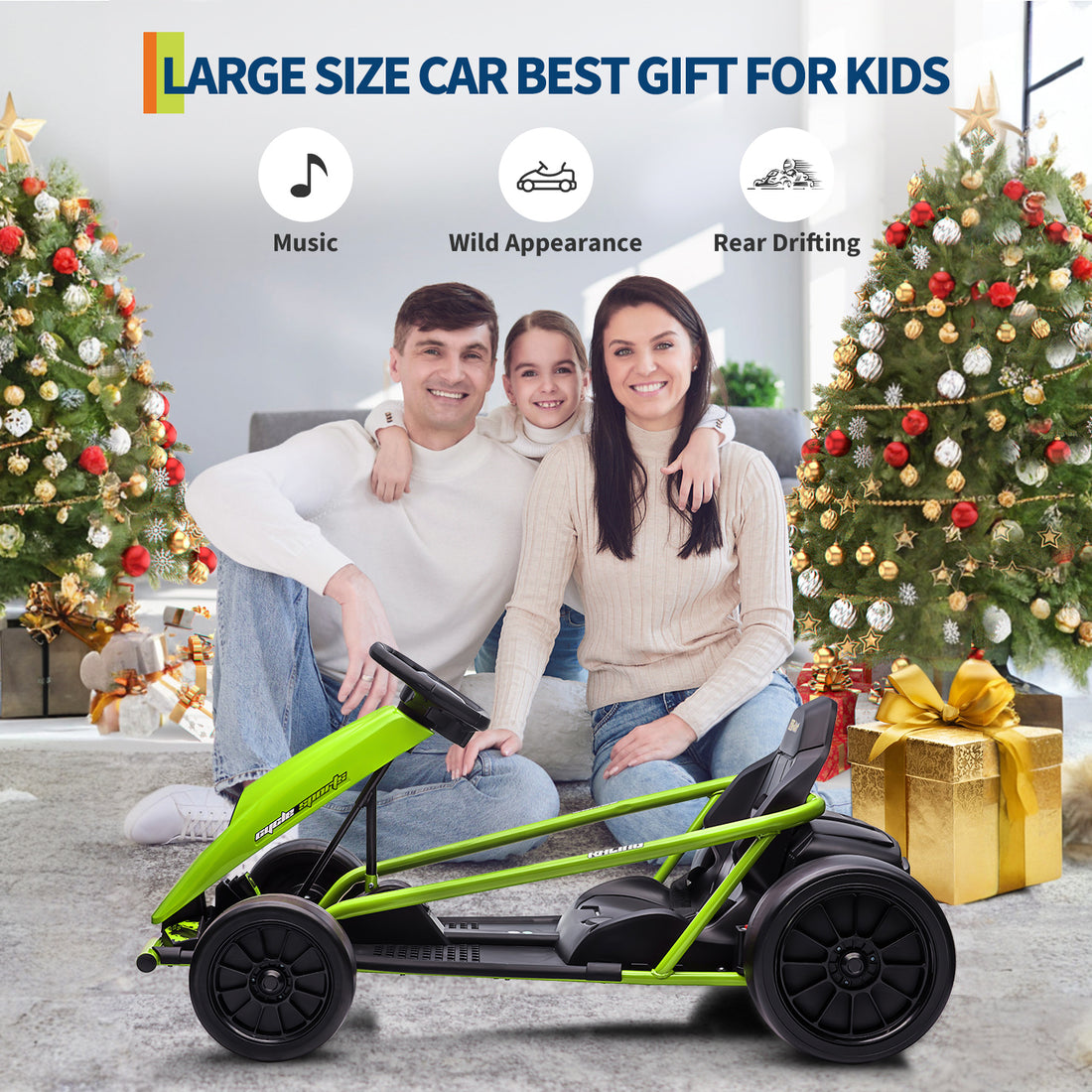 Garvee Ride G Series 24V Go Kart for Kids 8-12, 300W*2 Motors, 9Ah Battery, 8MPH Speed, Music, Horn, 175lbs Max Load - Green