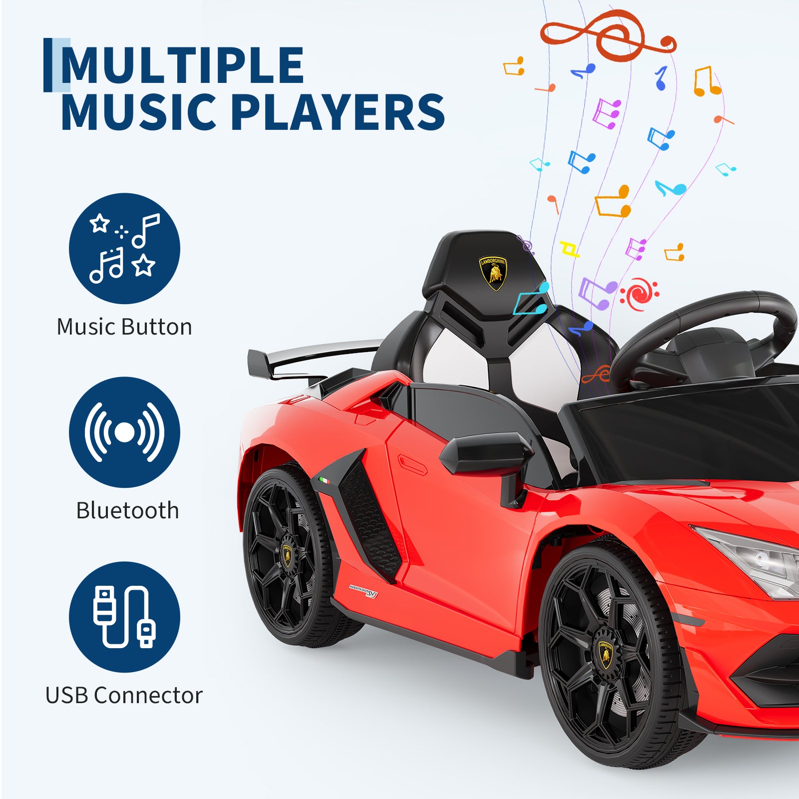 Garvee Ride P Series 12V Electric Ride-On Car for Kids | Licensed Lamborghini Battery-Powered Sports Car with Remote Control, 2 Speeds, Sound System, LED Headlights, Hydraulic Doors - Red