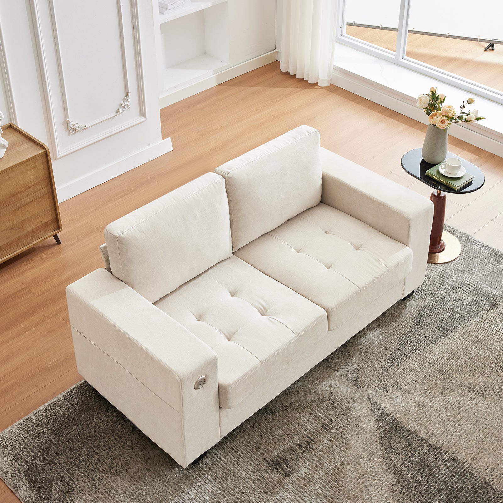 Garvee 71" Chenille Fabric Sofa Modern Comfort Sofa with USB/Type-C Ports, Deep Seat Cushions, Removable Cover, Wide Armrests Ideal for Living Rooms, Small Spaces, and Apartments - Beige
