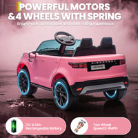 Garvee Ride P Series 12V Kids Ride On Car Land Rover Style Dual Motors 3 Speed Modes 4.5Ah Battery Safety Seatbelt Remote Control Black Outdoor Play - Pink