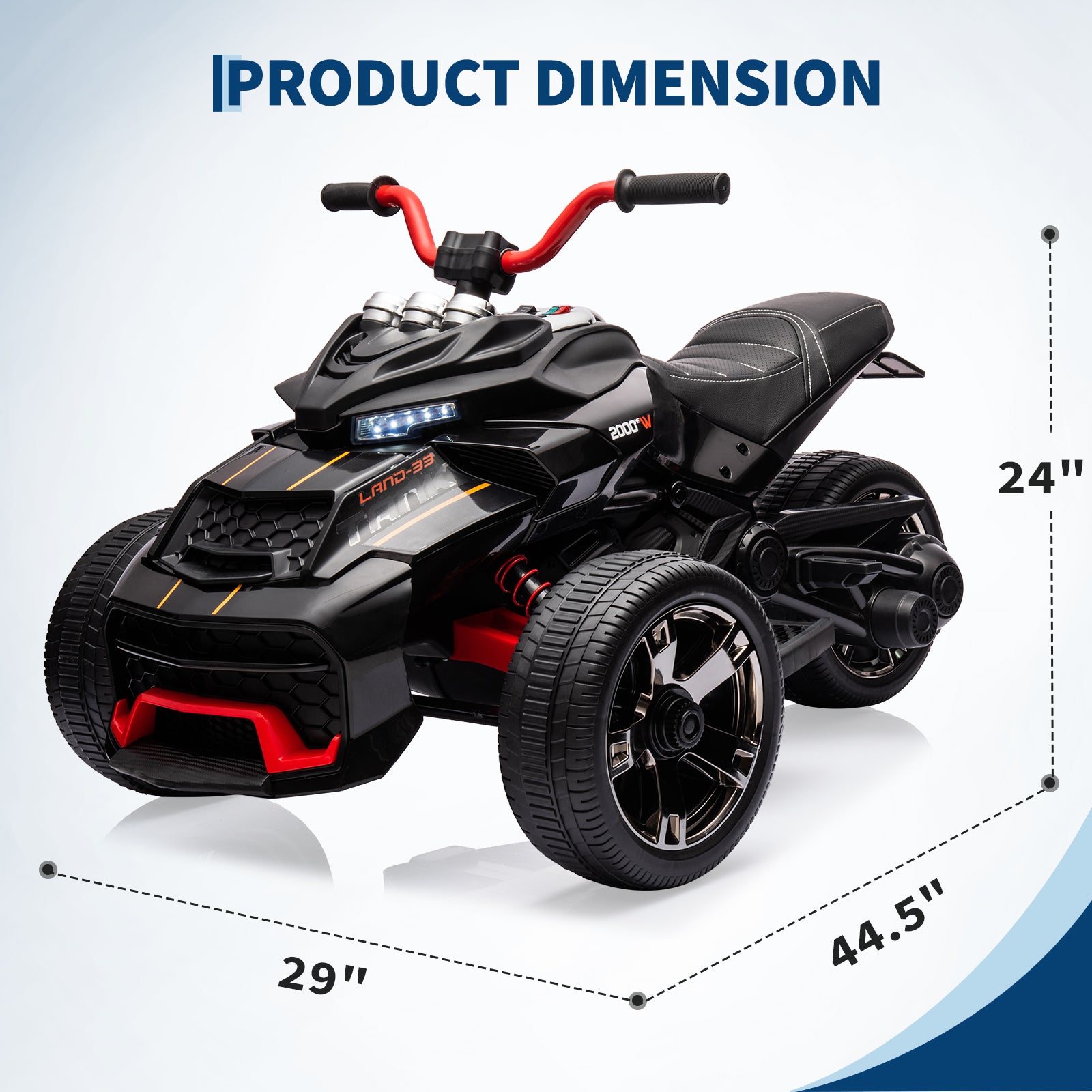 Garvee 12V Kids Ride On Toy 2x55W Engine 7AH Battery 3-7 km/h Speed 3-Wheeler Electric Vehicle with LED Lights Music USB Ideal for Outdoor Fun and Safe Play - Black