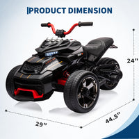 Garvee 12V Kids Ride On Toy 2x55W Engine 7AH Battery 3-7 km/h Speed 3-Wheeler Electric Vehicle with LED Lights Music USB Ideal for Outdoor Fun and Safe Play - Black