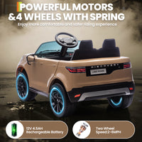 Garvee Ride P Series 12V Kids Ride On Car Land Rover Style Dual Motors 3 Speed Modes 4.5Ah Battery Safety Seatbelt Remote Control Black Outdoor Play - Brown