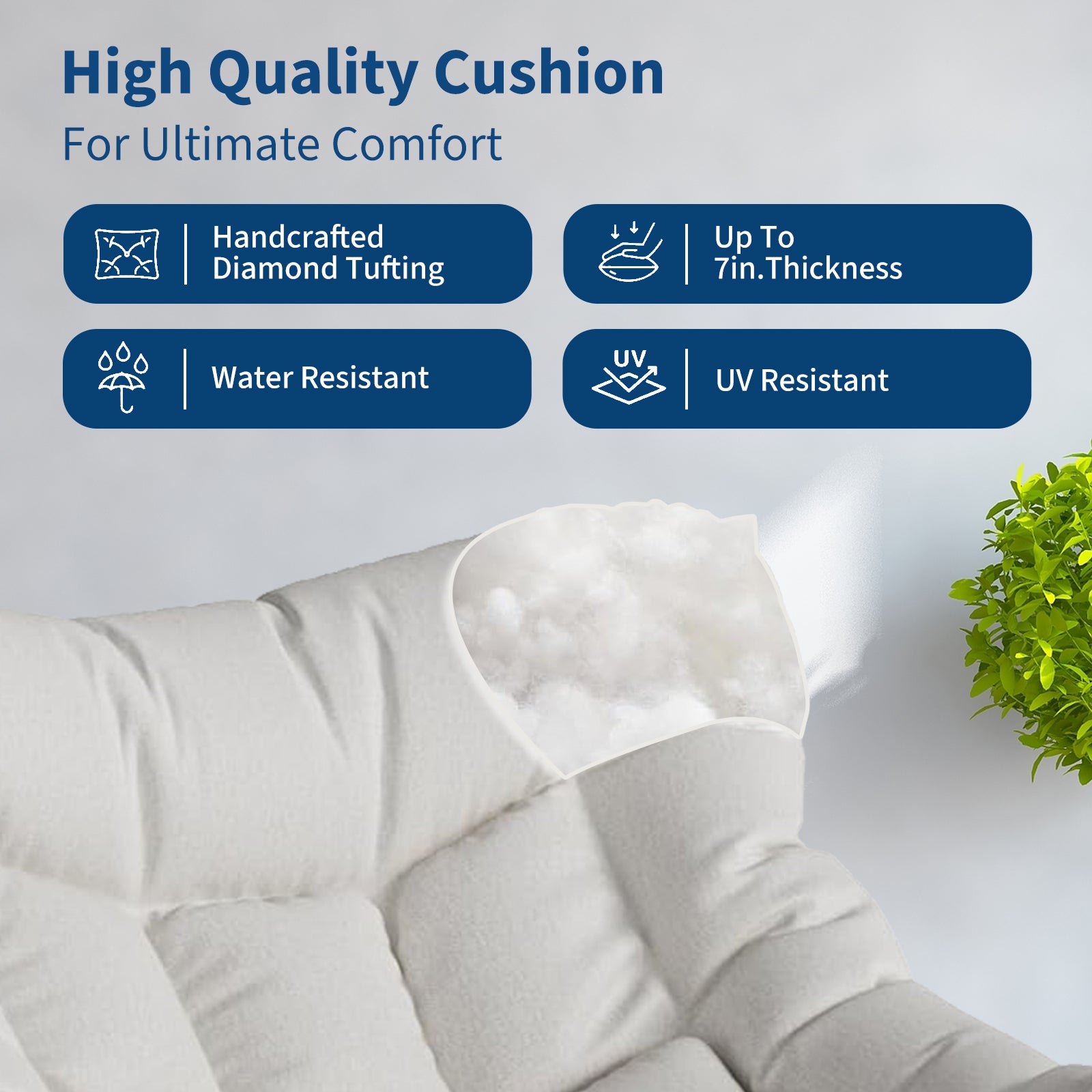 Garvee Papasan Rocking Chair with Footrest, Metal Patio Lounge Rocking Chair with Ottoman & Thick Cushion, Patio Comfy Modern Egg Rocker for Balcony Backyard Porch Bedroom, White