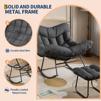 Garvee Papasan Rocking Chair with Footrest, 400 lbs Indoor Outdoor Lounge Rocker with Thick Cushion & Ottoman for Patio, Balcony, Porch & Bedroom, Dark Gray