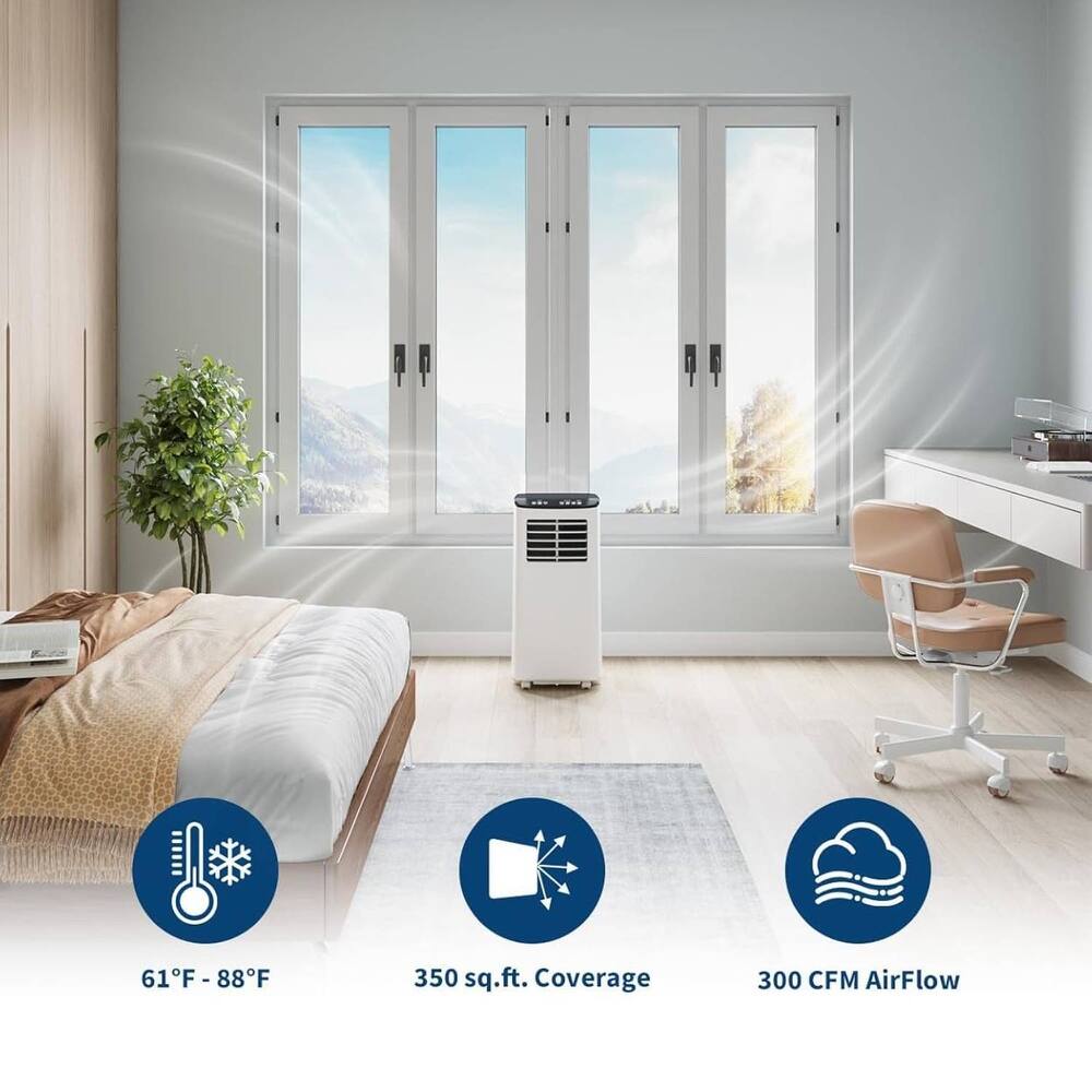 Garvee Portable Air Conditioner - 8,000 BTU, Cools Up to 350 Sq.Ft, 3-In-1 Functionality (Cooling, Dehumidification, Fan), Full-Function Remote Control, Includes Window Kit, White