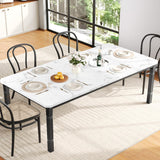 Garvee 78.7" Farmhouse Dining Table for 6-10 People - Rustic Industrial Kitchen Table with Sturdy Metal Frame & Chamfered Corners, White - White