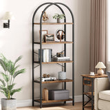 Garvee Arched Bookshelf 5 Tier Bookcase 70.87in Tall Display Racks Modern Standing Bookshelves Metal Book Shelf for Bedroom, Living Room, Home Office - Brown