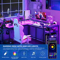 68" L Gaming Desk with Drawer, Power Outlet & LED Lights - GARVEE