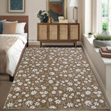 Garvee 8x10 Washable Foldable Rug Modern Floral Pattern Mat - Non Slip, Low Pile, Reinforced Edges, Stain Resistant, Easy Care Carpet for Living Room, Bedroom, Bathroom, Kitchen, Entryway, Hallway - Brown - Brown