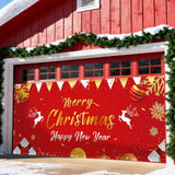 Christmas Garage Buddy Door Cover 7x16 ft, New Year & Xmas Holiday Garage Door Banner with 4x19.7 ft Ropes, Christmas Decoration Backdrop for Wall Party Celebration, Red - Red, Gold And White