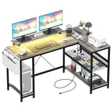Garvee L Shaped Computer Desk with RGB LED, Power Outlets, Reversible Design, Storage Shelves, Monitor Stand, Oak - Oak Ash