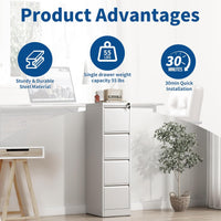 Garvee 4-Drawer File Cabinet with Lock, Heavy Duty Vertical Filing Cabinets for Home Office, Secure Locking Metal Steel Storage Cabinet for Letter/Legal Size File, Assembly Required, White