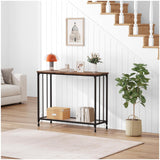 Garvee Console Table with Glass Shelf & Metal Frame, 33.5” Narrow Entryway Table, Vintage Wood Grain, Fluted Glass, Adjustable Footpads, Ideal for Living Room, Foyer, Bedroom - Retro Color