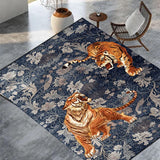 Garvee Tiger Washable Rugs Area Rugs for Living Room, Soft Large Vintage Rug, Botanical Non Slip Ultra Thin Floor Carpet for Dining Room Home Office - Navy Blue