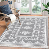 Garvee Boho Washable Area Rug, Non-Slip Moroccan Tribal Carpet with Tassels, Stain-Resistant Farmhouse Geometric Floor Cover, Grey - Gray