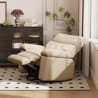 Garvee Oversized Manual Recliner, Breathable Leather Pushback Recliner Chair, Single Lazy Sofa Chair with Two Cup Holders and Side Pocket, Living Room Recliner, Beige
