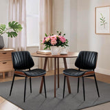 Garvee Set of 2 Mid-Century PU Leather Dining Chairs Upholstered Accent Chairs with Metal Legs, Black - Black
