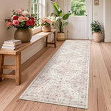 Garvee Vintage Floral Runner Rug 2x6 Pink Washable Retro Oriental Printed Carpet Low Pile Thin Entryway Mat - Pink