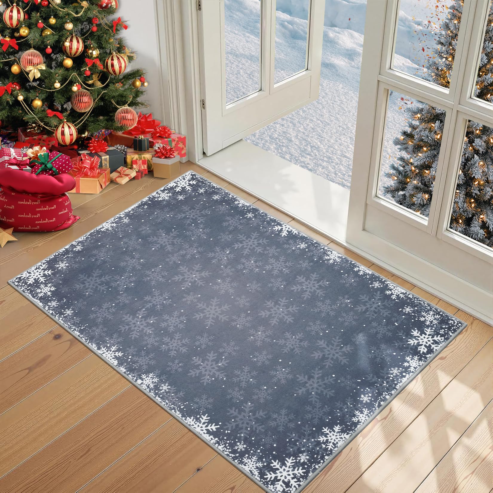 Garvee Christmas Entryway Rug 2x3 Washable Non-Slip Snowflake Pattern ...