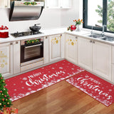 Garvee Christmas Kitchen Rug Sets Holiday Merry Christmas and Snowflake Kitchen Mat 2 Pieces Non-Slip Doormat Area Runner Rug Set Floor Mat for Home Decoration, 17"x29"+17"x47" - Merry Christmas