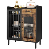 Garvee Modern Buffet Sideboard, Kitchen Storage Cabinet with Shelves and Glass Doors, Metal Buffet Cabinet with Drawers, Coffee Bar, Floor Cabinet Cupboard for Dining Room, Black