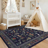 Garvee Jungle Print Blue 6x9 Rugs for Living Room, Washable Soft Ultra Thin Non Slip Area Rug for Bedroom Nursery, Stain Resistant Animal Print Carpet for Home Decor - Blue